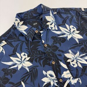 Silk Icon 100% Silk Hawaiian Shirt Mens M Blue Floral Tropical Button Up